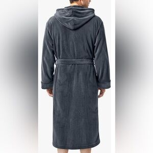 NIB - NY Threads - Grey Mens Hooded Fleece Mens Bathrobe Robe - L/XL